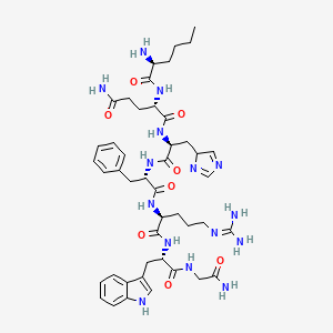 (2S)-2-[[(2S)-2-aminohexanoyl]amino]-N-[(2S)-1-[[(2S)-1-[[(2S)-1-[[(2S)-1-[(2-amino-2-oxoethyl)amino]-3-(1H-indol-3-yl)-1-oxopropan-2-yl]amino]-5-(diaminomethylideneamino)-1-oxopentan-2-yl]amino]-1-oxo-3-phenylpropan-2-yl]amino]-3-(4H-imidazol-4-yl)-1-oxo