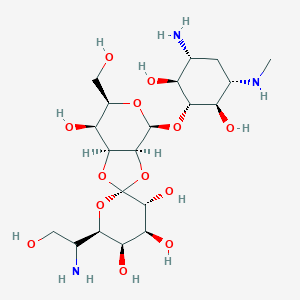 (2S,3'R,3aS,4S,4'S,5'R,6R,6'R,7S,7aS)-4-[(1R,2S,3R,5S,6R)-3-amino-2,6-dihydroxy-5-(methylamino)cyclohexyl]oxy-6'-[(1R)-1-amino-2-hydroxyethyl]-6-(hydroxymethyl)spiro[4,6,7,7a-tetrahydro-3aH-[1,3]dioxolo[4,5-c]pyran-2,2'-oxane]-3',4',5',7-tetrol