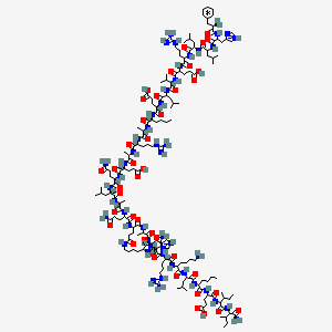 5-[[5-amino-1-[[1-[[1-[[5-amino-1-[[18-[[4-amino-1-[[1-[[6-amino-1-[[1-[[1-[[1-[[1-[(1-amino-3-methyl-1-oxopentan-2-yl)amino]-3-methyl-1-oxopentan-2-yl]amino]-4-carboxy-1-oxobutan-2-yl]amino]-1-oxohexan-2-yl]amino]-4-methyl-1-oxopentan-2-yl]amino]-1-oxohexan-2-yl]amino]-5-carbamimidamido-1-oxopentan-2-yl]amino]-1,4-dioxobutan-2-yl]carbamoyl]-3-(1H-imidazol-4-ylmethyl)-6-methyl-2,5,8,12-tetraoxo-1,4,7,13-tetrazacyclooctadec-9-yl]amino]-1,5-dioxopentan-2-yl]amino]-1-oxopropan-2-yl]amino]-4-methyl-1-oxopentan-2-yl]amino]-1,5-dioxopentan-2-yl]amino]-4-[2-[[2-[2-[2-[[2-[[2-[[2-[[2-[[2-[[2-[[2-[[2-[(2-amino-3-phenylpropanoyl)amino]-3-(1H-imidazol-4-yl)propanoyl]amino]-4-methylpentanoyl]amino]-4-methylpentanoyl]amino]-5-carbamimidamidopentanoyl]amino]-4-carboxybutanoyl]amino]-3-methylbutanoyl]amino]-4-methylpentanoyl]amino]-4-carboxybutanoyl]amino]hexanoylamino]propanoylamino]-5-carbamimidamidopentanoyl]amino]propanoylamino]-5-oxopentanoic acid